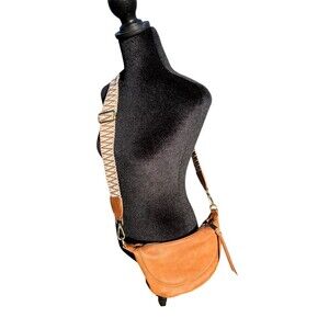 Anthropologie Luna Mini Crescent Crossbody Bag Tan Multicolor Strap